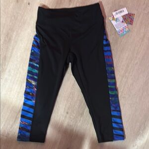 LuLaRoe Black and Blue Leggings with Striped Accents